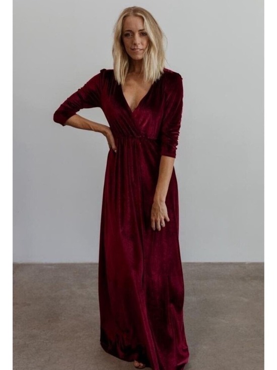 Baltic Born Dresses & Skirts - Baltic Born Sofia Velvet Wrap Maxi Dress in Mulberry Burgundy